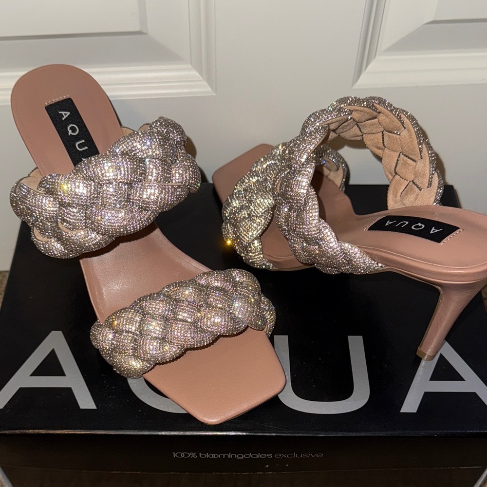 Aqua Women's Sparkling Braided Heels, size 7